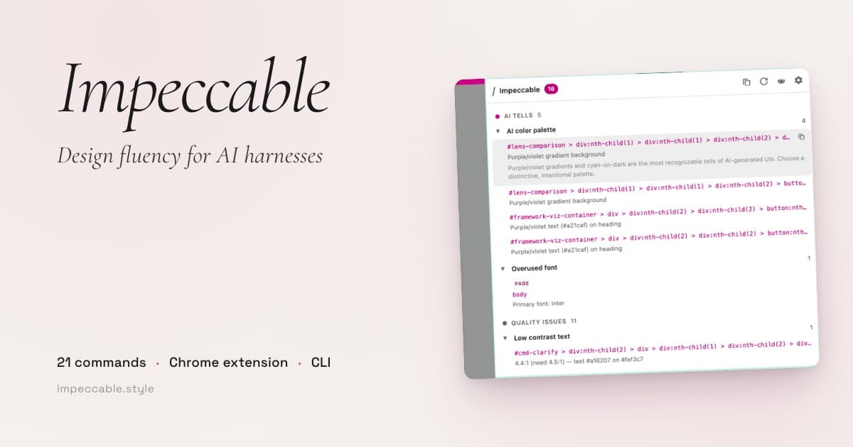 Impeccable Design Skills for AI Harnesses